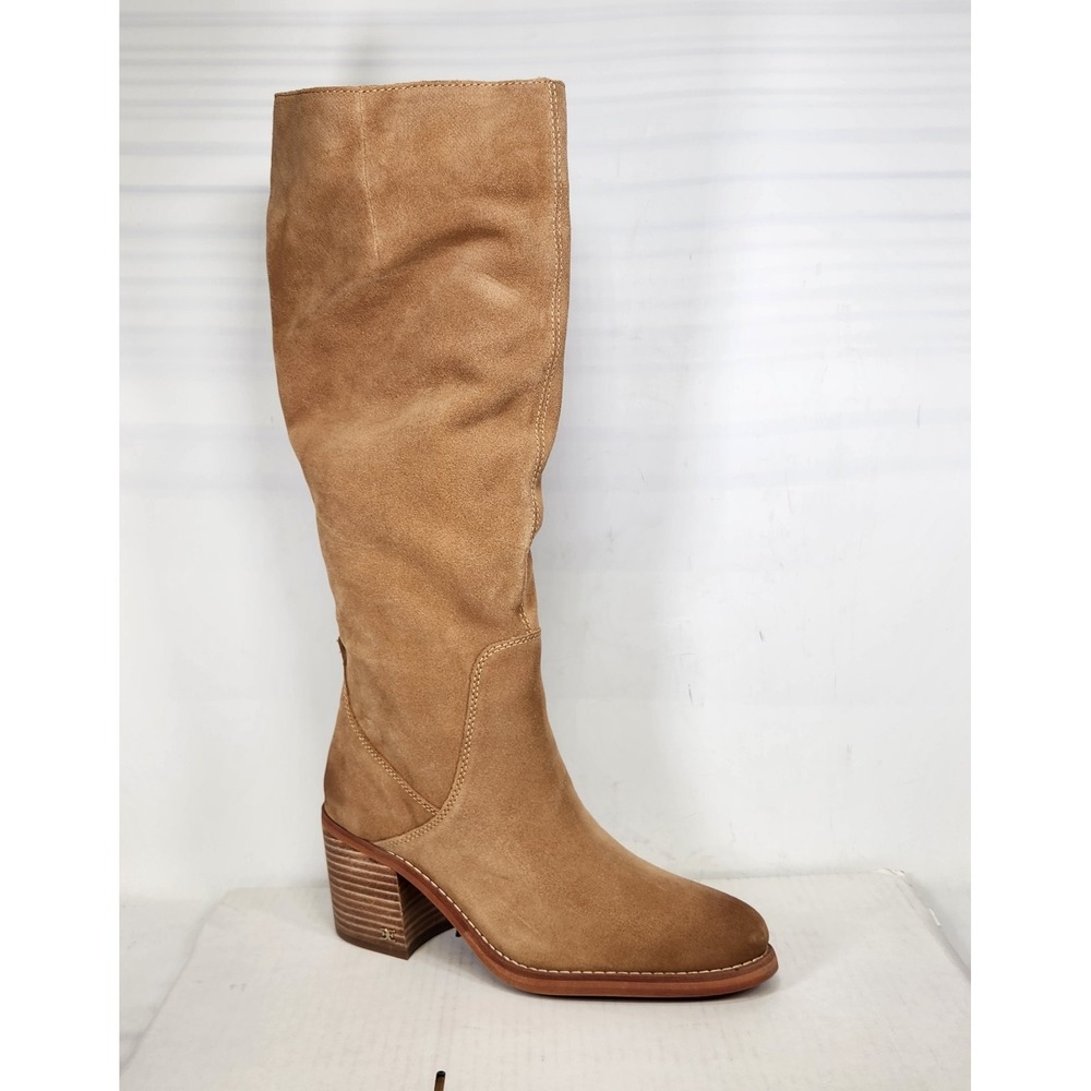 Sam Edelman Soyer Boots Women Size 8.5 Caramel Suede Tall Block Heel Pull On